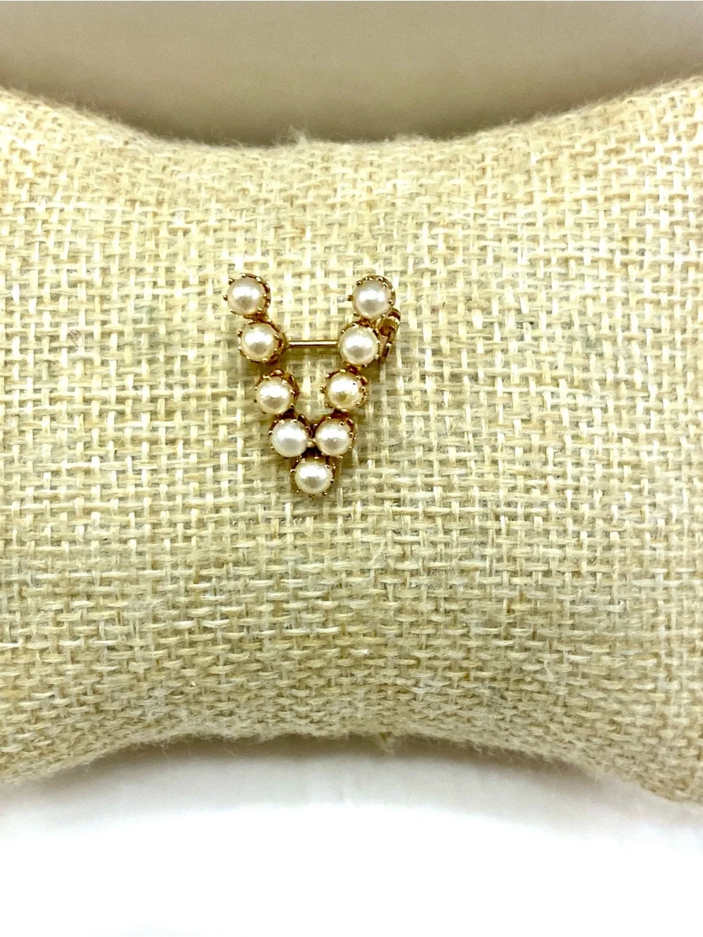 Vintage Gold Pearl “V” Brooch
